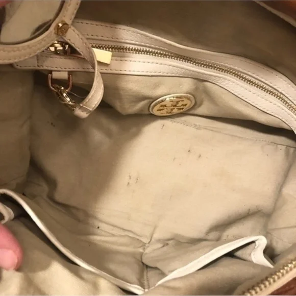Tory Burch brown quilted leather satchel bag with crossbody strap